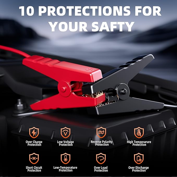 Jump Starter with Air Compressor, 5000A Battery Jumper Starter Portable (9L Gas/8L Diesel) with 160PSI Auto-Shutoff Tire Inflator, 12V Jump Box Car Battery Jump Starter with Jumper Cables, LED Light