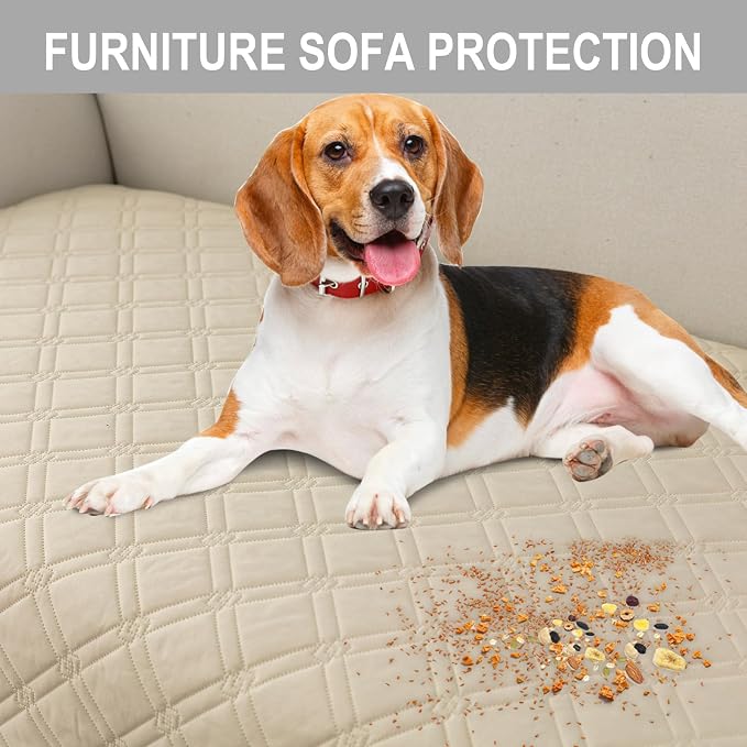 Genina L Shape Couch Cover, Sectional Couch Chaise Covers, Waterproof Washable Sofa Covers for Right L Shape Chaise Lounge, Anti-Slip Sofa Slipcovers for Dogs Cats Pet Friendly(Beige)