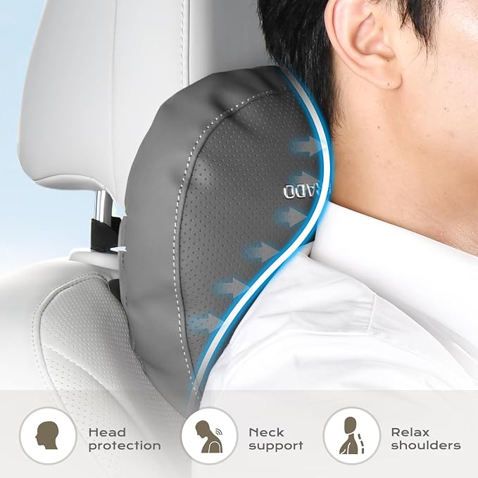 Coverado Car Headrest Pillow Soft Memory Foam Car Neck Support Pillow with Adjustable Strap, Relax Head Muscles Relieve Driving Fatigue, Breathable & Removable Cover