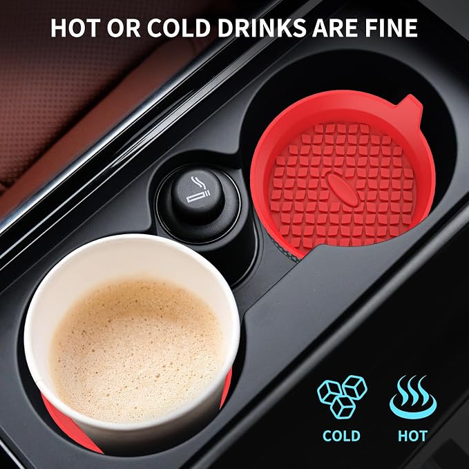 ME.FAN Car Cup Holder Coasters [4 Pack] Silicone Cups Mats, Automotive Universal Non-Slip Recessed Interior Accessories Red