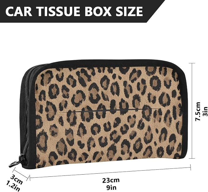 Car Tissue Holder Car Napkin Holder Box Dispenser Storage Case Sun Visor Mask Holder with Adjustable Straps Reusable Refillable Brown Leopard Print