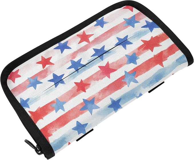 Car Visor Tissue Holder Mask Holder for Car, Car Tissue Box Sun Visor Napkin Holder Car Visor Accessories Adjustable Straps Reusable Durable Easy to Install July 4th Stripes Stars White