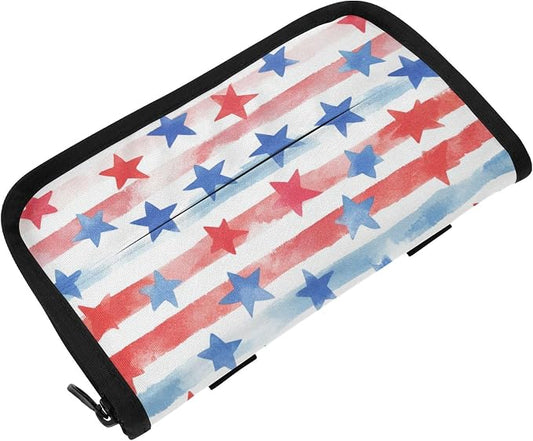 Car Visor Tissue Holder Mask Holder for Car, Car Tissue Box Sun Visor Napkin Holder Car Visor Accessories Adjustable Straps Reusable Durable Easy to Install July 4th Stripes Stars White