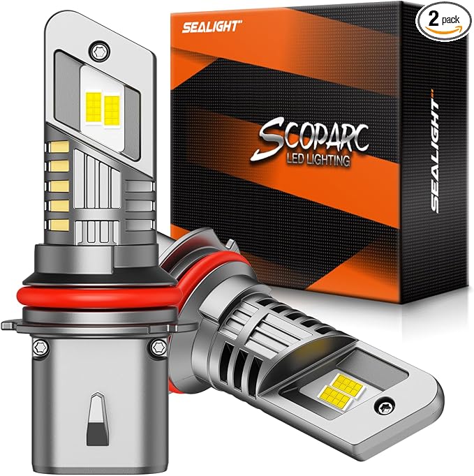 SEALIGHT 9004/HB1 Bulbs Hi/Low Beam, 900% Super Brighter, 1:1 Size Fog Bulbs, 6500K Cool White, 60000Hrs Long Service Life with Cooling Fan, 3MIN Play and Plug, Pack of 2