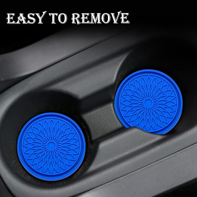 2-Pack Car Cup Holder Coaster Inserts, 2.75 Inch Non-Slip Silicone Liners, Shockproof Drink Holder Mat for Women Men, Universal Fit for Most Vehicles (Deep Blue)