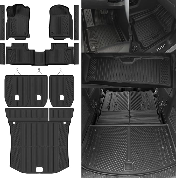 Custom Fit Floor Mats for 2016-2021 Jeep Grand Cherokee, All Weather TPE Floor Liners with Trunk Mat & Backrest Protectors & Door Sill Guard, Odorless Full Set Interior Accessories