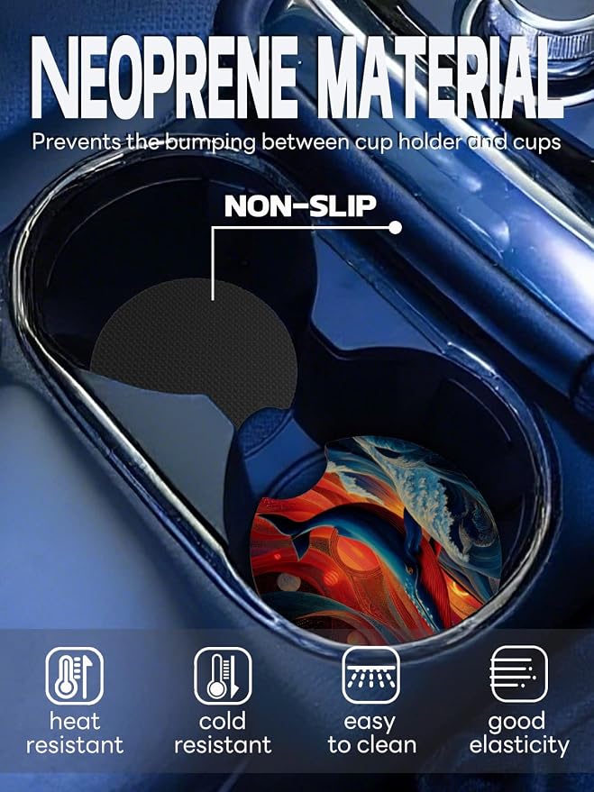 WOCOCN Car Coasters,Cup Holder Coasters for Car,2.75inch Anti Slip and Absorbent,Cute Automotive Interior Accessories for Cup Holder,Pack of 2 (Red Whale)