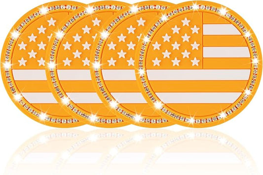 JUSTTOP Bling Car Cup Holder Coaster,4PCS American Flag Cup Holder Insert,Universal Non-Slip Cup Holders,Car Accessories Interior for Women and Man(Orange)