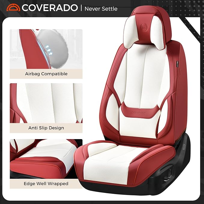 Coverado Car Seat Covers, Seat Covers for Cars, Waterproof Leather Auto Seat Protectors, Leather Car Seat Cushion, Car Interiors Accessories Universal Fit for Most Cars