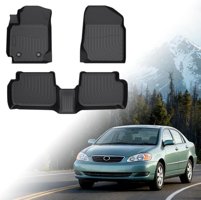 Floor Mats for Toyota Corolla 2003-2008(NOT for with Rear Seat Vents) | 2007 Corolla Floor Mats, Custom Fit TPE Corolla Mats Accessories, 1st & 2nd Rows All Weather Protection