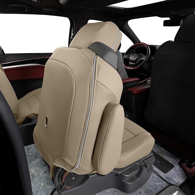 coverdream Sienna Leather Car Seat Covers Custom Fit for 2011-2020 Toyota Sienna SE,LE,XLE,SE Premium,XLE Premium,8-Seater,Airbag Compatible Waterproof Auto Seat Protector(Full Set,Beige)