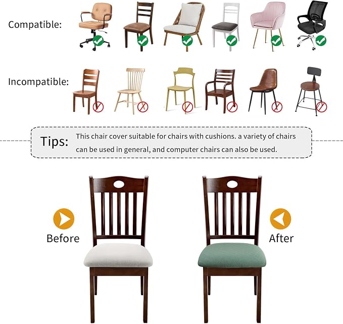 Fuloon Stretch Jacquard Chair Seat Covers Set of 4, Removable Washable Dining Chair Covers Anti-Dust Dining Room Chair Covers Seat Cushion Slipcovers (4, Dark Green)