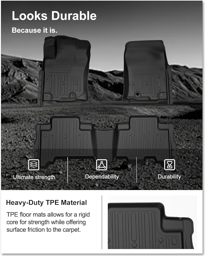 Kiwi Master Floor Mats for 2013-2024 Toyota 4Runner, 2014-2023 Lexus GX460 | Custom Fit, All Weather Car Mats, Heavy Duty TPE Floor Liners, Front & Rear 2 Row Set, Black