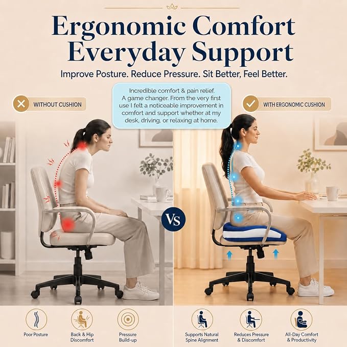 Memory Foam Seat Car Computer Desk Chair Cushion，Cushion For Tailbone Pain Relief Cushion Office Chair Butt Pillow Seat Cushions For Office Chairs Wheelchair Cushion For Long Sitting Back Pain Blue | Suitable for prolonged sitting, relieves tailbone pa...