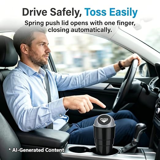 Cup Holder Trash Can, Leakproof Car Trash Can with Lid, Trash Bin for Car Accessories, Mini Garbage Bin Organizer for Automotive Office Home Kitchen, Applicable to Women and Men