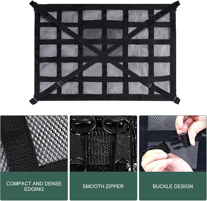 Car Ceiling Cargo Net, 31.5" x 21.6" Double-Layer Mesh Roof Storage Net, Adjustable Car Roof Mesh Storage Nets Organizer, Universal for SUV, Travel Road Trips, Camping Essentials