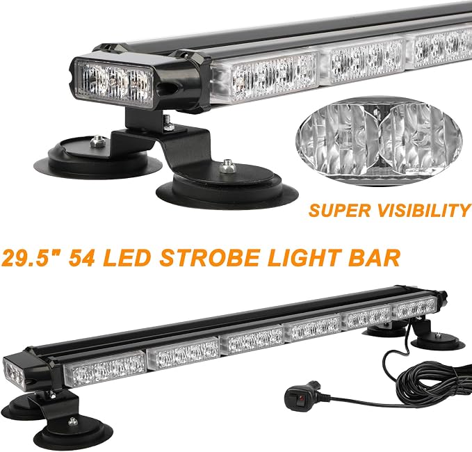 ASPL 29.5" 54 LED Strobe Light Bar Double Side Flashing High Intensity Emergency Warning Flash Strobe Light with Magnetic Base for Safety Construction Vehicles Tow Trucks Pickup (Green/White)