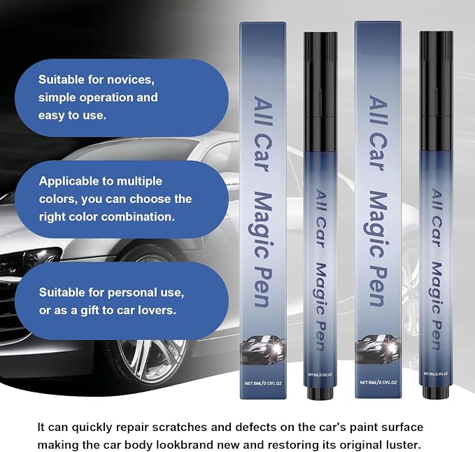 All Car Magic Pen, Magic Car Scratch Removal Pen, Lasting Car Scratch Remover, Quick Fix for Scratches and Paint Damage,Easy Use, Weatherproof Fits All Car Colors (2 PC)