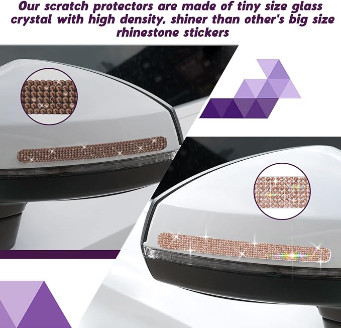 10PCS Car Door Handle Bling Rhinestones Stickers, New Champagne | Universal Auto Door Handle Safety Reflective Strips, Cute Girl's Decoration for Car
