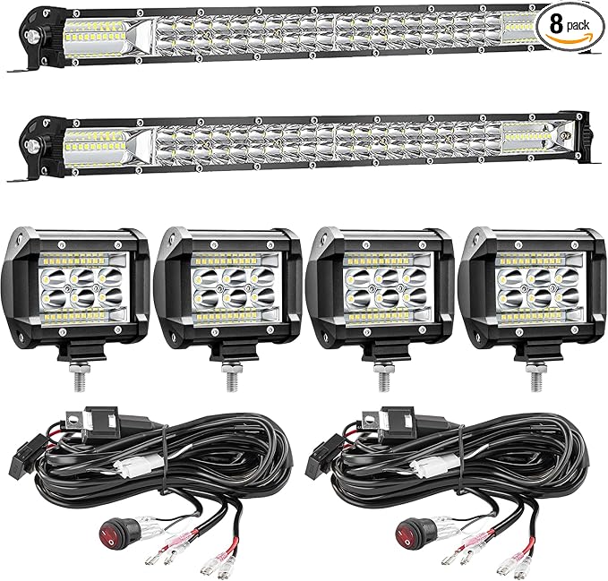 LED Light Bar Kit for Truck, (2) 20 Inch Slim Light Bars, (4) 4 Inch LED Pods, (2) 24V Wiring Harness, Waterproof Off Road Work Lights Fog Lights for ATV UTV Tractor Driving Lighting