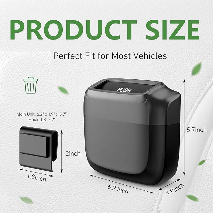 Car Trash Can with Lid, Waterproof Push-Open Garbage Box with 30 Trash Bags, Portable Hanging Door Side Storage Bucket, Large Capacity Organizer for Most Cars Trucks Vans (Black)
