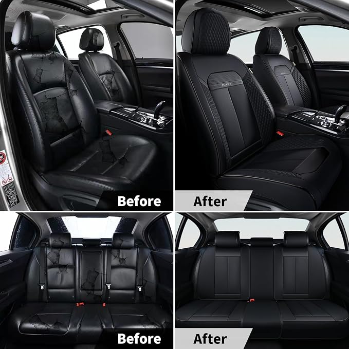 FLORICH 2pcs Car Seat Covers Front Set, Black Car Seat Cover, Breathable Premium Leather Seat Covers, Automotive Vehicle Seat Covers for Cars Trucks Vans SUVs Sedans (2 Packs, Black)