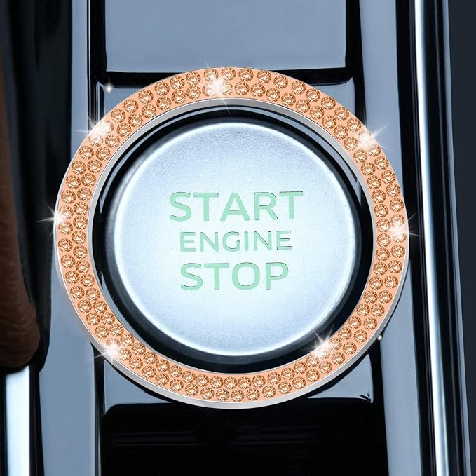 LivTee 2 PCS Crystal Double Rhinestone Car Engine Start Stop Decoration Ring, Bling Car Interior Accessories for Women, Push to Start Button Cover Sticker, Automotive Decals, Gold