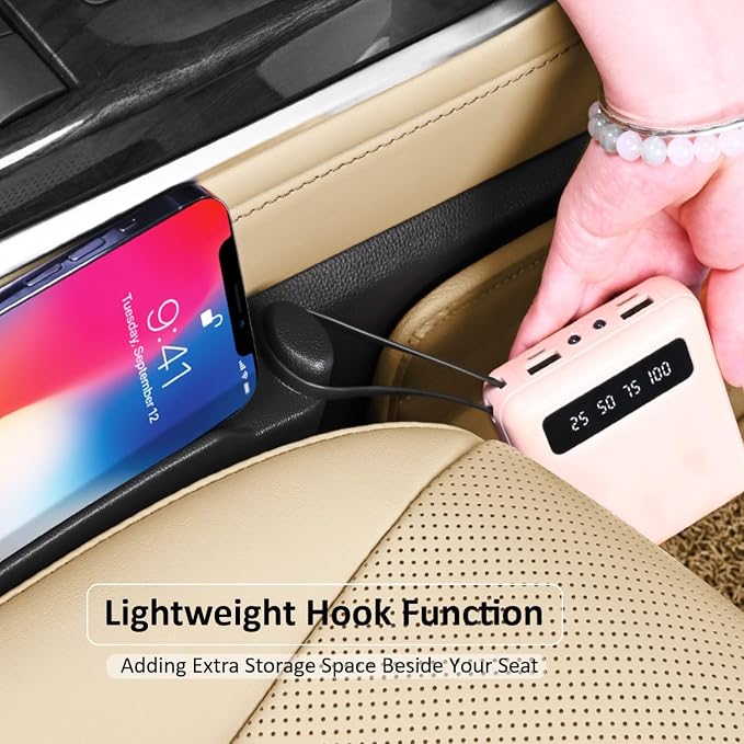 Car Seat Gap Filler Set of 2, Soft Multifunctional Seat Side Gap Filler Plug Strip with Organizer & Hook Function, 3in1 Gap Stopper Universal Fit Car SUV Truck Fill The Gap Between Seat & Console
