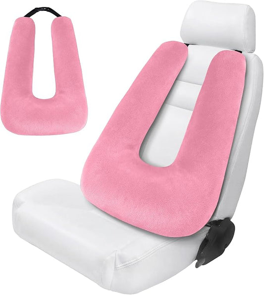 Travel Pillow,Car Pillow for Kids on Road Trip,Head and Neck Support,Pink | Car Travel Essentials Sleeping Pillow for Kids and Adults with Adjustable Strap,Plush Faux Fur, High-Resilience PP Cotton