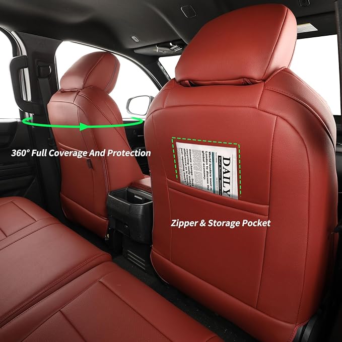 coverdream 2024 2025 2026 Tacoma Seat Covers Full Set for Toyota Tacoma 4th Gen Double/Crew Cab SR,SR5,TRD Sport,TRD Off-Road,Limited,Fully Covered,Waterproof Leather Car Seat Protector(Wine Red)
