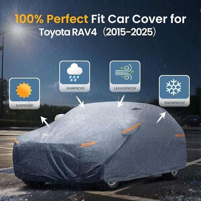 Waterproof Toyota RAV4(2015-2026) Car Cover with Breathable Vents, [Upgrade] Premium Covers with Cotton Liner and Zipper Door, Sun Rain Snow Dust Uv Protection.(Gift with Towel)