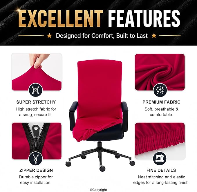 Elastic Computer Chair Cover with Durable Zipper - Protective Removable Washable Universal Office Desk Chair Seat Slip Cover - Stretchy Soft Anti-dust Desk Chair Seat Protector for Dogs, Cats, Pets