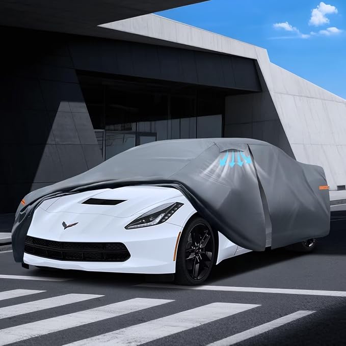 Waterproof Chevy Corvette(C4/C5/C6/C7 1984-2019) Car Cover with Breathable Vents, [Upgrade] Premium Covers with Cotton Liner and Zipper Door, Sun Rain Snow Dust Uv Protection(Gift with Towel)