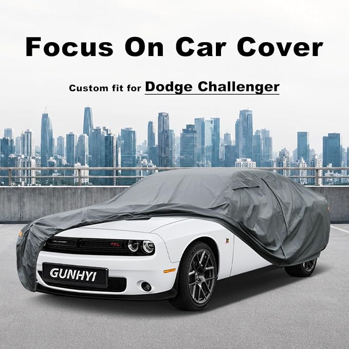 GUNHYI Premium Car Cover Custom Fit Dodge Challenger Hellcat (2008-2026), 16 Layers Heavy Duty Car Cover Waterproof All Weather with Zipper Door for Sun Rain Snow Dust Uv Protection