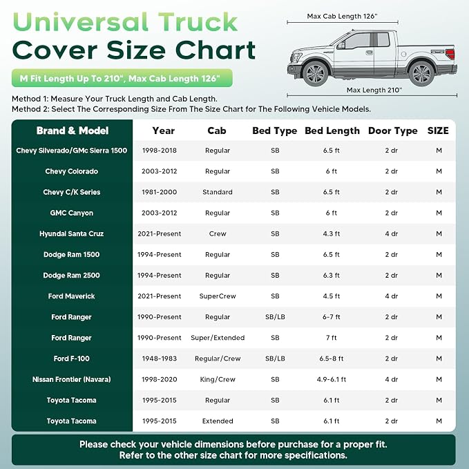 Cartist Hail Protector Car Cover for Truck Waterproof All Weather, Heavy Duty Outdoor Sun Uv Rain Pickup Cover,Universal Fit for Colorado,Tacoma Most Regular Cab, etc. (Length Up to 210 inch) M,420D