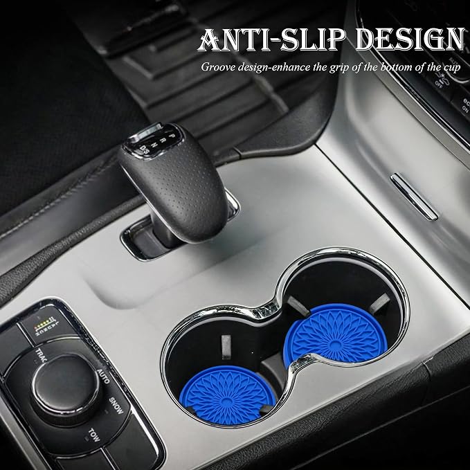 2-Pack Car Cup Holder Coaster Inserts, 2.75 Inch Non-Slip Silicone Liners, Shockproof Drink Holder Mat for Women Men, Universal Fit for Most Vehicles (Deep Blue)