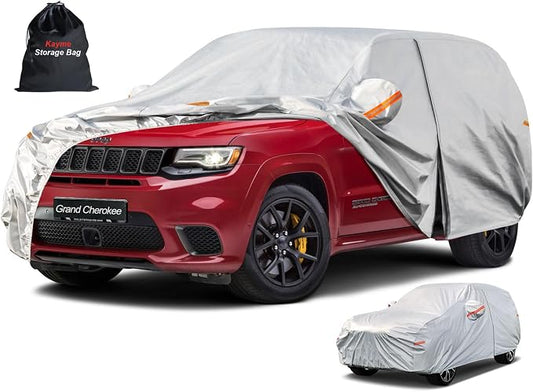 Kayme 6 Layers SUV Car Cover Custom Fit for Jeep Grand Cherokee (2010-2025) Waterproof All Weather for Automobiles, Outdoor Full Cover Rain Sun UV Protection.Silver