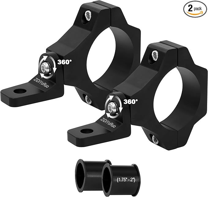 ZIDIYORUO Light Bar Mount for 1.75-2.25in Tubes/Big Barts, 6061 alu, 2-Pack | Fits 1.75-2.25in tubes on Jeep JL/JT, Raptor, Tacoma, RZR XP, Defender. 20 lock positions, precise 360 aiming. 6061 aluminum
