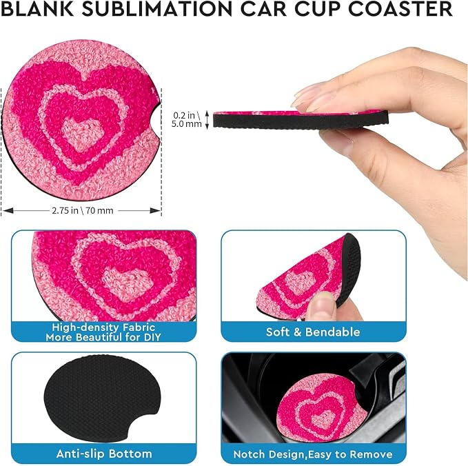 2 Pack Love Car Cup Holder Coasters Universal Neoprene Coasters