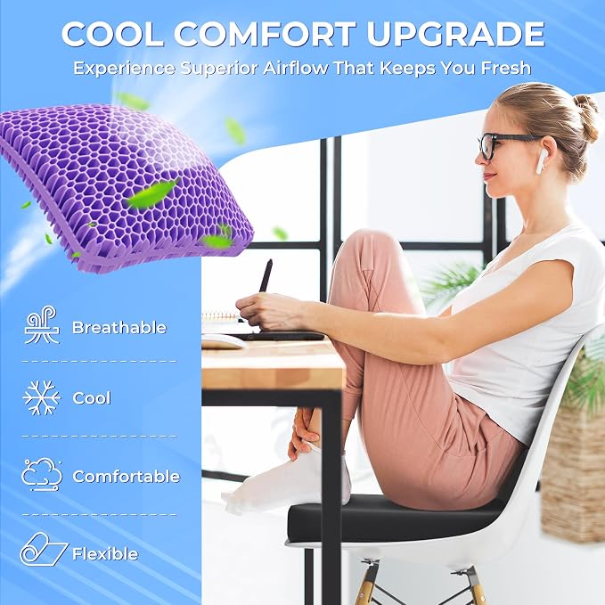 TushGuard Gel Seat Cushion for Long Sitting, Enlarged & Thickened Patent Design, Breathable Cooling for Office Chair, Soft Car Seat Cushion for Wheelchair (2.2" Thick, Black)