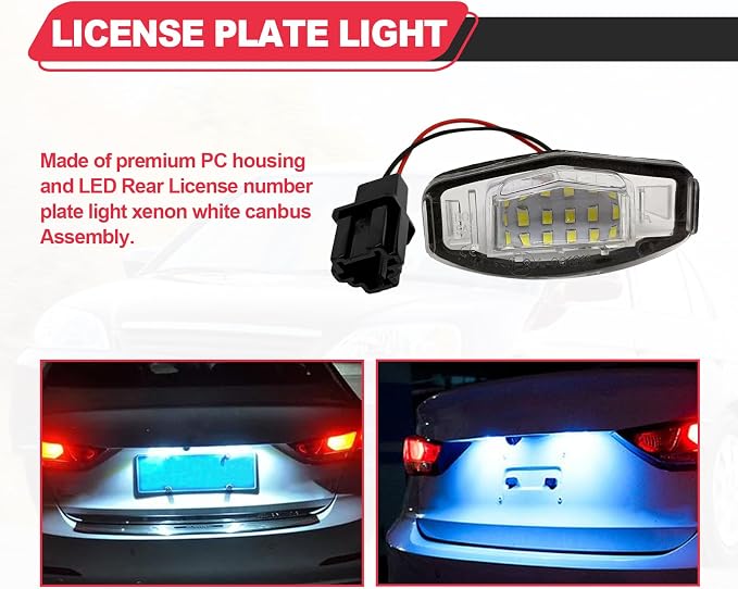 2 Pcs LED License Plate Light Lamp Tag Lights Compatible with Honda MDX TSX TL ILX RDX RL Accord Odyssey Civic Sedan Pilot Rear Tag Lights, Powered by 18-SMD 6000K White