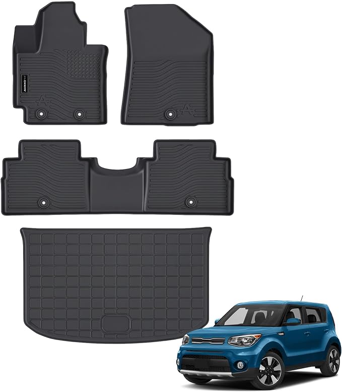 Auxko All Weather Floor Mats Cargo Mat Fits for Kia Soul 2014-2019 TPE Liners All Season Accessories Guard Odorless Anti-Slip Floor Liners Trunk Tray