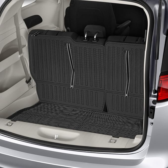 Floor Mats for Chrysler Pacifica 2017 2018 2019-2025 | for Voyager 2020-2025(ONLY Gas), 7/8 Seaters,TPE All Weather Protection Custom Fit Floor Mats & Seatback Mat & Cargo