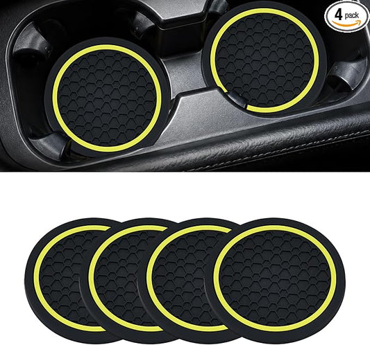 4PCS Car Cup Holder Coasters - 2.75 Inch Non-Slip Insert Water Bottle Holder Pads, Dustproof Automotive Interior Accessories Mat, Universal for Vehicles, Trucks, RVs (Yellow)