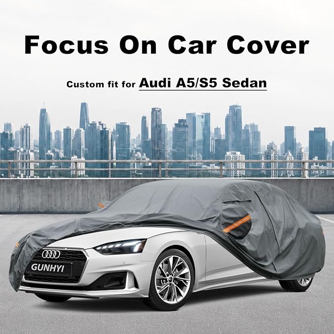 GUNHYI Premium Car Cover Custom Fit Audi A5/S5 Sedan, 16 Layers Heavy Duty Car Cover Waterproof All Weather with Zipper Door for Sun Rain Snow Dust Uv Protection