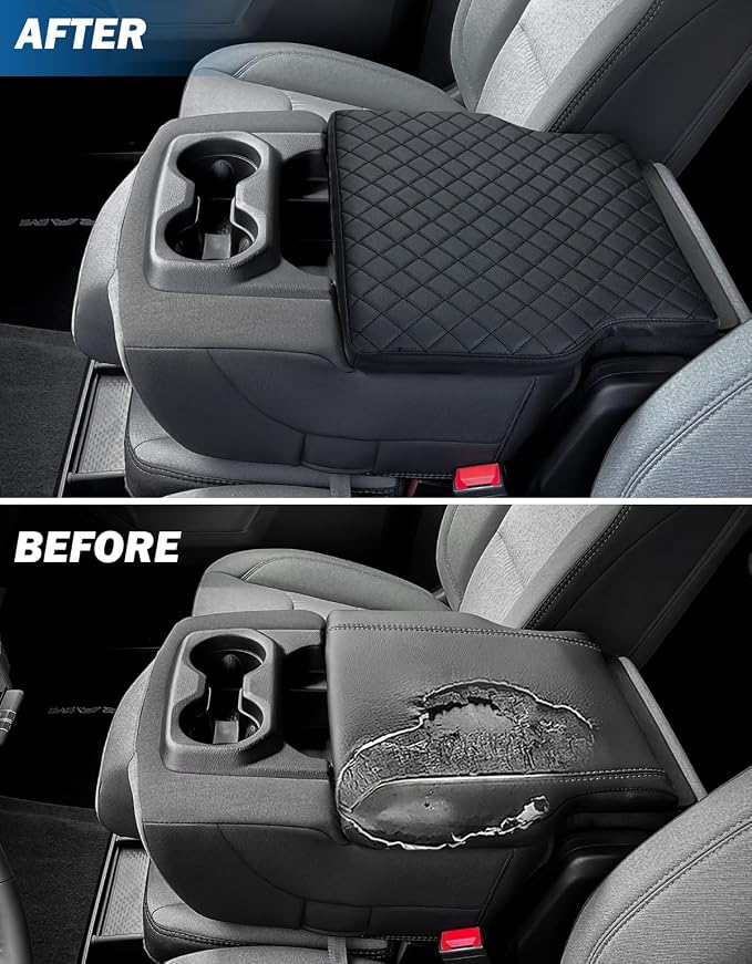 JOYTUTUS Center Console Cover Compatible with 2019-2026 Ram 1500 New Model Jump Seat Console, Leather Arm Rest Armrest Cover for Car, Durable Middle Console Cover, Car Arm Rest Cover Replacement