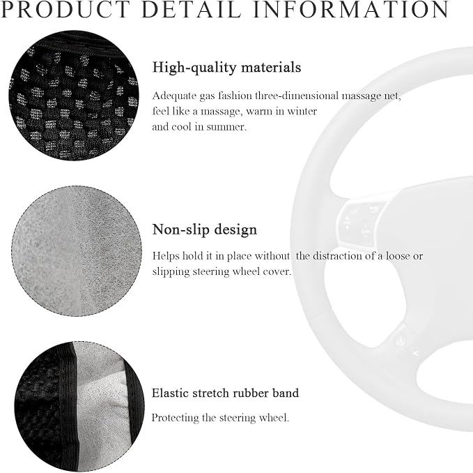 Yourkar Elastic Steering Wheel Cover, 15"×15" Comfy Breathable Stretch Steering Wheel Protector, Ice-Silk Cloth Polyester Steering Wheel Cover for Men Women, Car Accessories (Black)