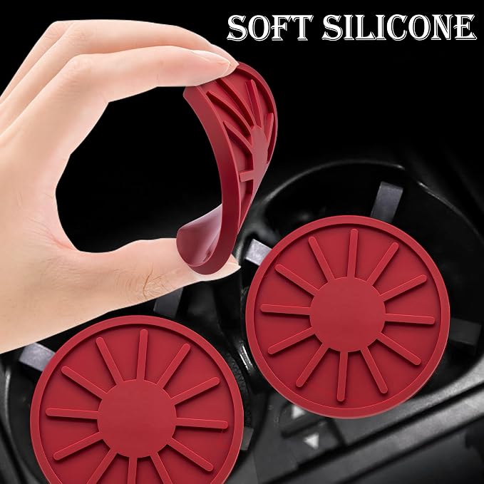 2-Piece Non-Slip Car Cup Holder Coaster – 2.75 Inch Auto Insert, Universal Fit for Cars & SUVs – Durable & Easy to Clean Drink Mat (Red)