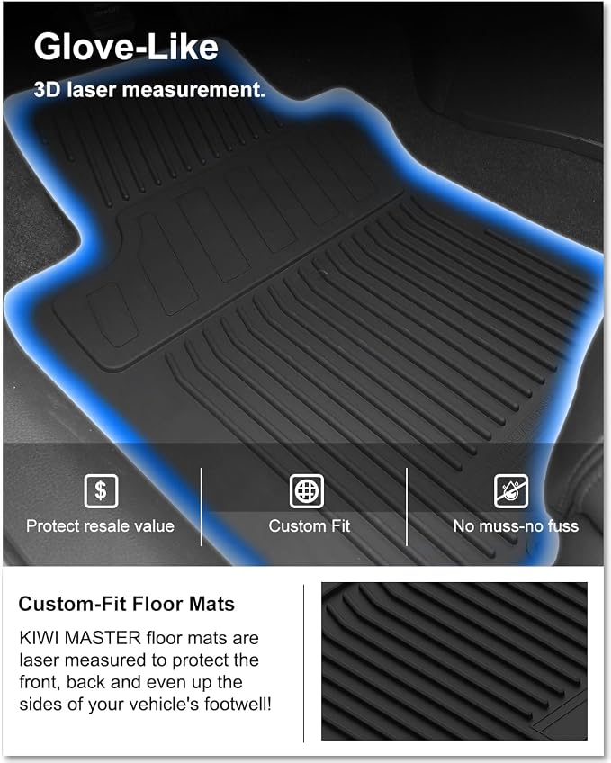 Kiwi Master Floor Mats for 2014-2020 Nissan Rogue | OEM Replacement 999E1-G2000, Custom Fit All Weather Car Mats, Heavy Duty TPE Floor Liners, Front & Rear 2 Row Set, Black