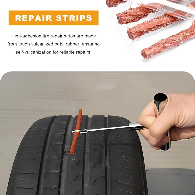 68 PCS Tire Repair Kit, Heavy Duty Car Emergency Tools to Fix Punctures and Plug Flats Patch, Universal Tire Puncture Repair Tool for Most Cars Motorcycles Trucks Tractors